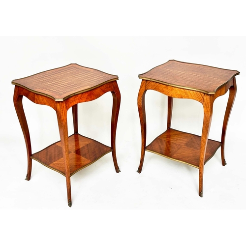 157 - LAMP TABLES, a pair, early 20th century French Louis XV style parquetry Kingwood, walnut and gilt me... 