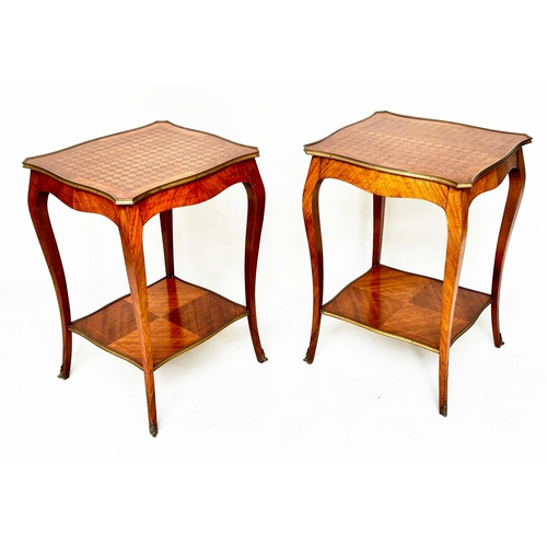 157 - LAMP TABLES, a pair, early 20th century French Louis XV style parquetry Kingwood, walnut and gilt me... 