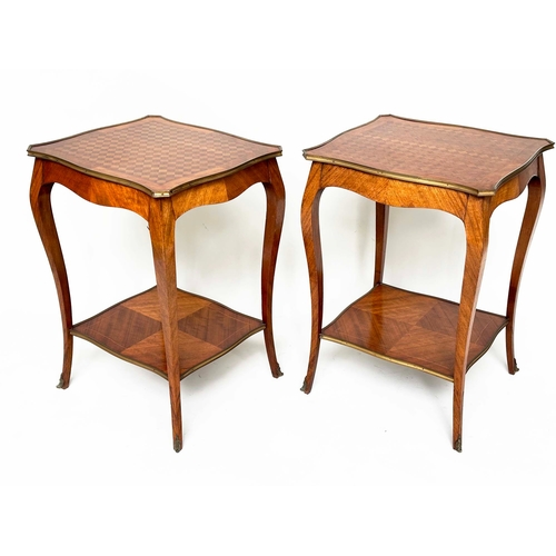 157 - LAMP TABLES, a pair, early 20th century French Louis XV style parquetry Kingwood, walnut and gilt me... 