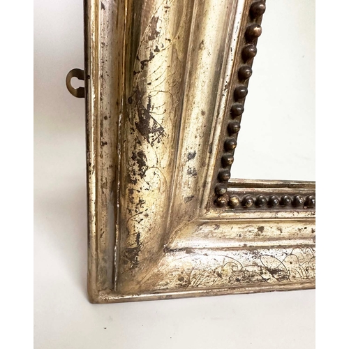 158 - WALL MIRROR, 19th century French giltwood and gesso with arched beaded and incised moulded frame, 87... 