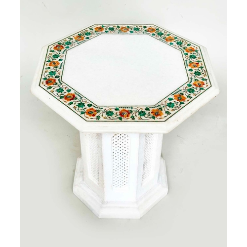 160 - MARBLE CENTRE TABLE, octagonal Indian marble floral border inset top and conforming octagonal pierce... 