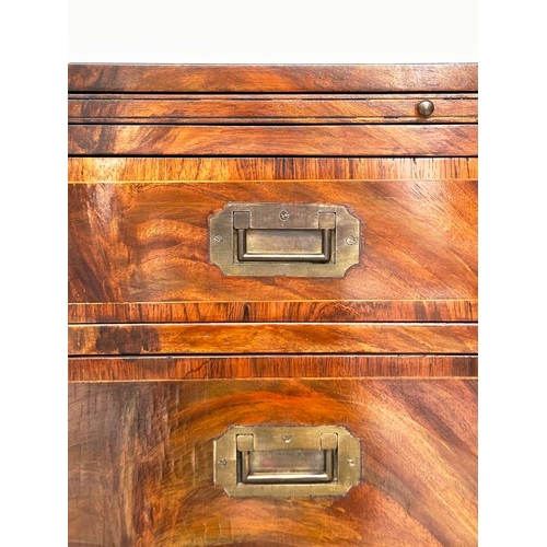 161 - CAMPAIGN STYLE HALL CABINET, flame mahogany and brass bound, with brushing slide, above two drawers ... 