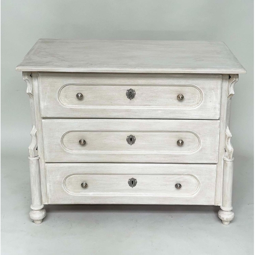 165 - COMMODE, 19th century French Napoleon III, traditionally grey painted with three long drawers and tu... 