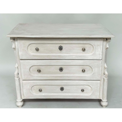 165 - COMMODE, 19th century French Napoleon III, traditionally grey painted with three long drawers and tu... 