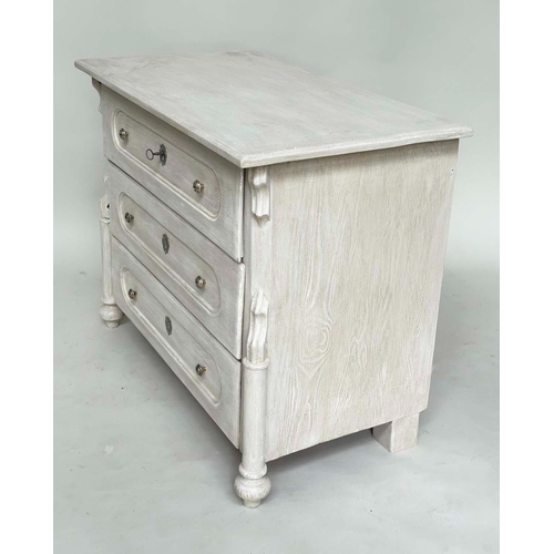 165 - COMMODE, 19th century French Napoleon III, traditionally grey painted with three long drawers and tu... 