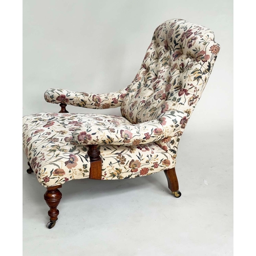 168 - ARMCHAIR, Victorian walnut, Howard style with floral tapestry manner upholstery, buttoned back and t... 