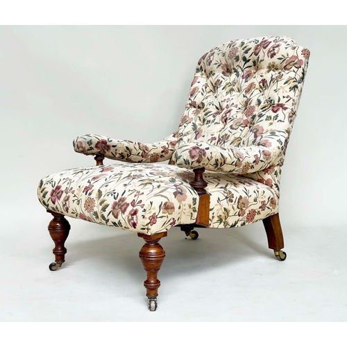 168 - ARMCHAIR, Victorian walnut, Howard style with floral tapestry manner upholstery, buttoned back and t... 