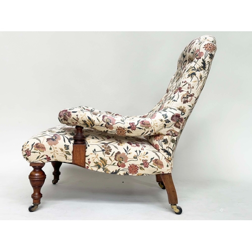 168 - ARMCHAIR, Victorian walnut, Howard style with floral tapestry manner upholstery, buttoned back and t... 