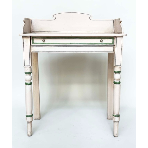 171 - WRITING TABLE, 19th century Regency style grey painted, and contrast green lined with frieze drawer ... 