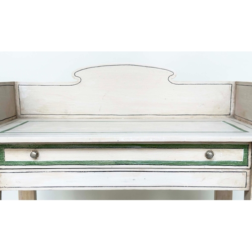 171 - WRITING TABLE, 19th century Regency style grey painted, and contrast green lined with frieze drawer ... 