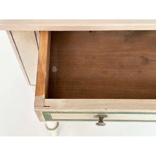 171 - WRITING TABLE, 19th century Regency style grey painted, and contrast green lined with frieze drawer ... 