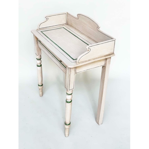 171 - WRITING TABLE, 19th century Regency style grey painted, and contrast green lined with frieze drawer ... 