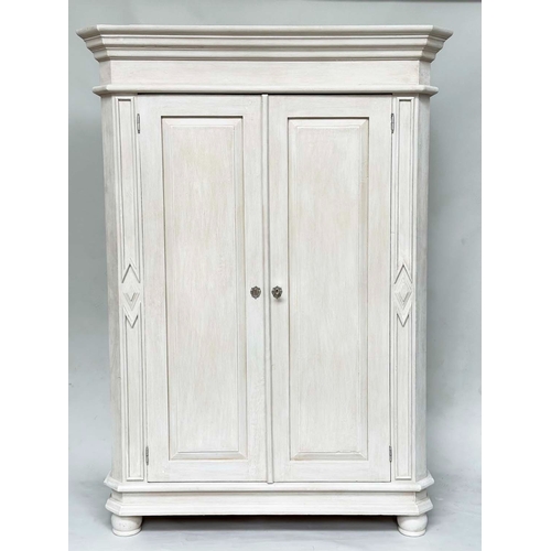 173 - ARMOIRE, French traditionally grey painted with two panelled doors enclosing large hanging space, 13... 