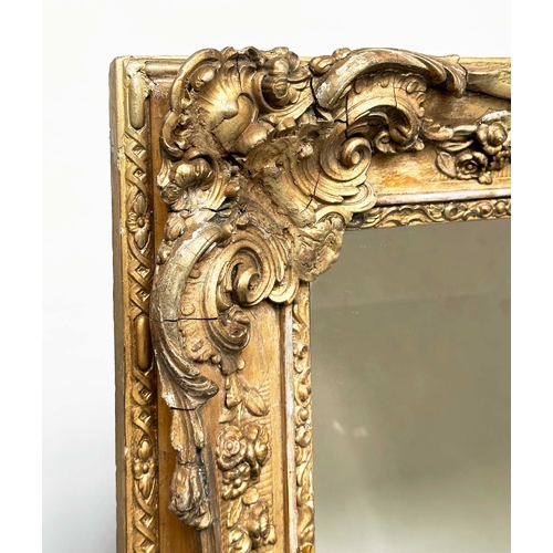 175 - WALL MIRROR, Victorian carved giltwood and composition rectangular with scrolling foliate motifs, 14... 