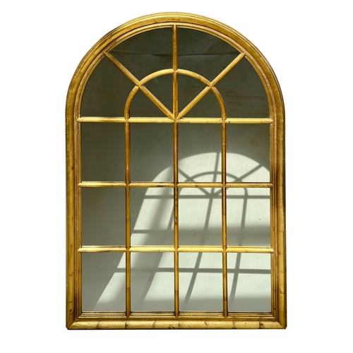 177 - WALL MIRROR, giltwood arched pane mirror, 101cm W x 152cm H.