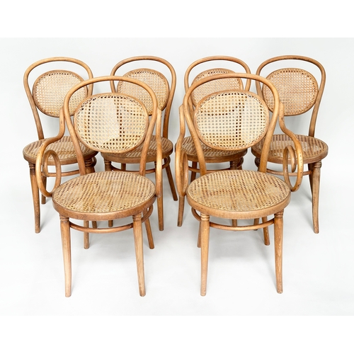 179 - KITCHEN CHAIRS, a set of six, beech framed and cane panelled, including two armchairs by Dinette,  9... 