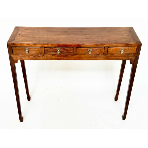 180 - HALL TABLE, vintage Chinese elm and silvered metal with four short drawers, 83cm H x 96cm W x 28cm D... 