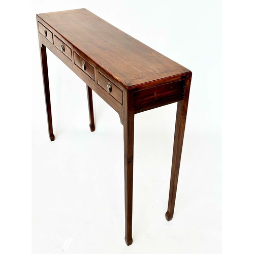 180 - HALL TABLE, vintage Chinese elm and silvered metal with four short drawers, 83cm H x 96cm W x 28cm D... 