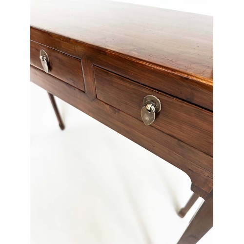 180 - HALL TABLE, vintage Chinese elm and silvered metal with four short drawers, 83cm H x 96cm W x 28cm D... 