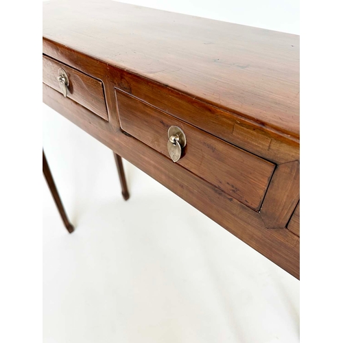 180 - HALL TABLE, vintage Chinese elm and silvered metal with four short drawers, 83cm H x 96cm W x 28cm D... 