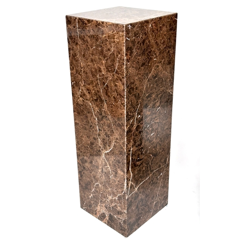 185 - COLUMNS, a pair, variegated brown marble, 40cm x 40cm x 120cm H. (2)