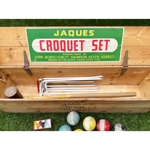 187 - CROQUET SET BY JACQUES, boxed set, 26cm H x 110cm W x 24cm D.