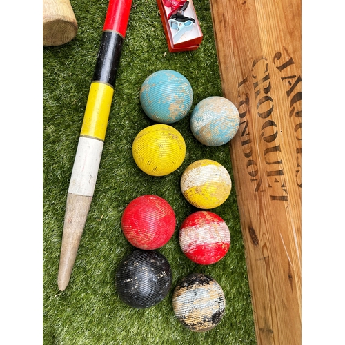 187 - CROQUET SET BY JACQUES, boxed set, 26cm H x 110cm W x 24cm D.