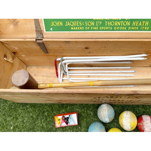 187 - CROQUET SET BY JACQUES, boxed set, 26cm H x 110cm W x 24cm D.