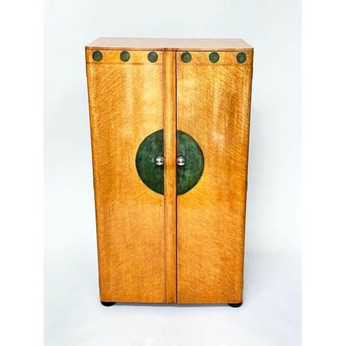 189 - ART DECO WARDROBE, burr maple and shagreen with two doors enclosing hanging space, 83cm W x 50cm D x... 