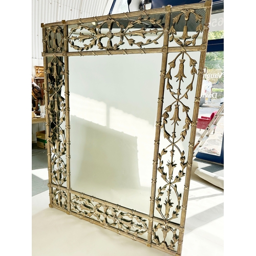 192 - WALL MIRROR, rectangular antique style, silver gilt pierced husk and ribbon, marginal frame, 157cm W... 