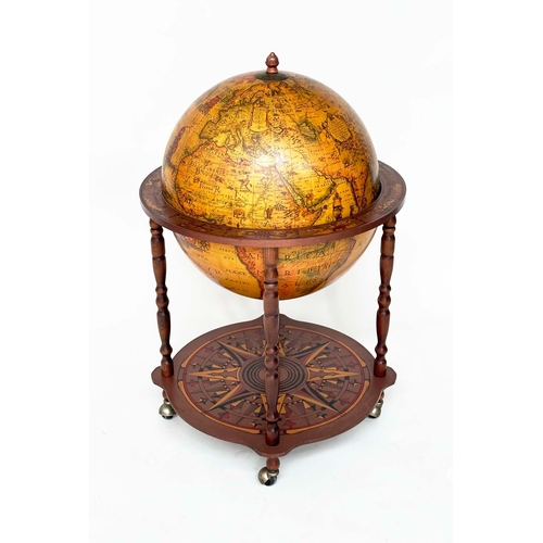 291 - GLOBE COCKTAIL CABINET, in the form an Antique Terrestrial Globe on stand, fitted interior, 90cm H.