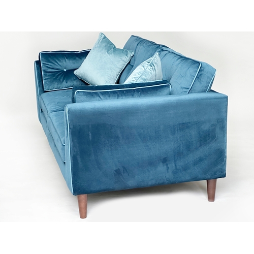 296 - SOFOLOGY CRICKET SOFA, blue velvet, contrast piping with buttoned cushion back, 85cm high, 190cm wid... 