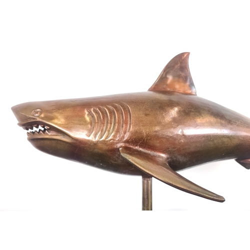 30 - CONTEMPORARY SCULPTURAL SHARK, coppered metal, 54cm H x 103cm L approx.