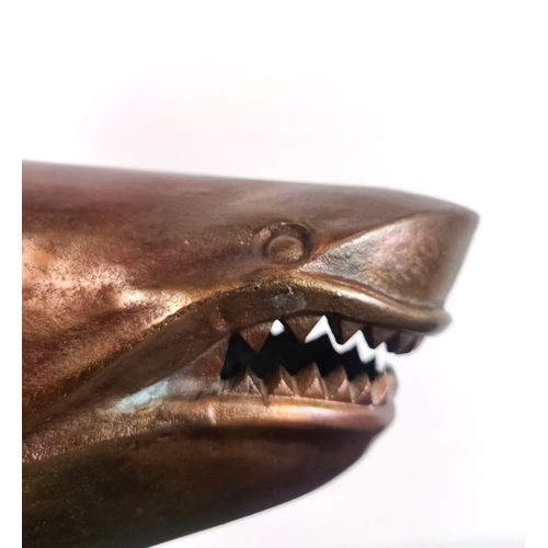 30 - CONTEMPORARY SCULPTURAL SHARK, coppered metal, 54cm H x 103cm L approx.