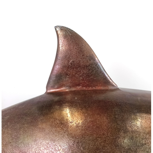 30 - CONTEMPORARY SCULPTURAL SHARK, coppered metal, 54cm H x 103cm L approx.