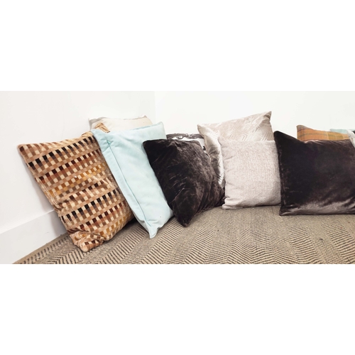 351 - CUSHIONS, fifteen in a variety of fabrics, including chenille, checked, tartan and chinoiserie, 60cm... 