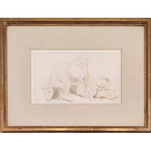 37 - MANNER OF SAWREY GILPIN R.A. (1733-1807), 'Study of Cows', pencil sketch, 15cm x 27cm, framed.