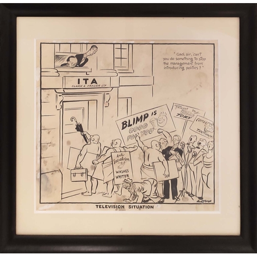 38 - DAVID LOW (British political cartoonist 1891-1963), 'Television Situation', ink, 37cm x 39cm, framed... 