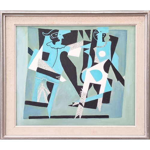 40 - AFTER PABLO PICASSO, 'Arlequin et femme au collier', oil on canvas, 44cm x 54cm, framed.