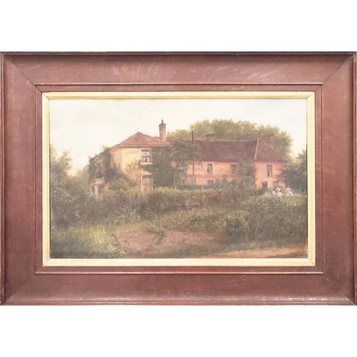 39 - JOHN SCHONBERG, 'Landscape with cottage and figures', Suffolk, oil on canvas, 30cmx  50cm, signed, f... 