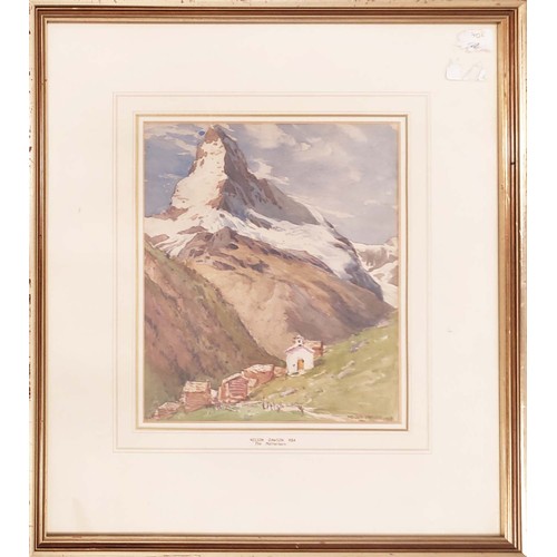 86 - NELSON DAWSON, 'The matterhorn', watercolour, 25.5cm x 21.5cm, signed and dated 1908, framed.