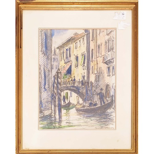 89 - NELSON DAWSON, 'Venice', pencil and watercolour, 26cm x 22cm, framed.