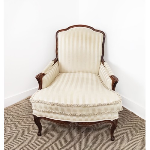 461 - ARMCHAIR, French style, striped fabric upholstered, 78cm W.