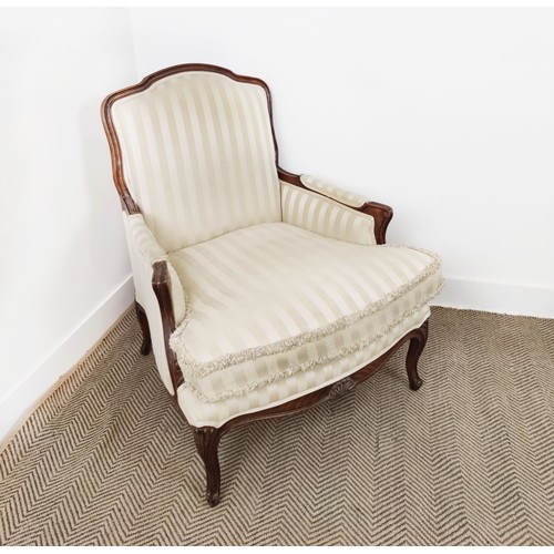 461 - ARMCHAIR, French style, striped fabric upholstered, 78cm W.