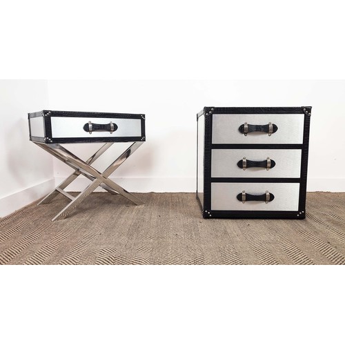 460 - SIDE CHEST AND MATCHING SIDE TABLE, aviator inspired design, 59cm x 52cm x 63.5cm. (2)