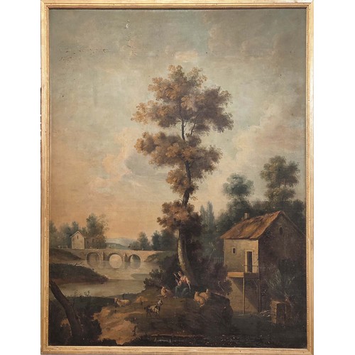 64 - 18TH CENTURY SCHOOL IN THE MANNER OF VITTORIO AMADEO CIGNAROLI, Landscape with Figures', oil on canv... 