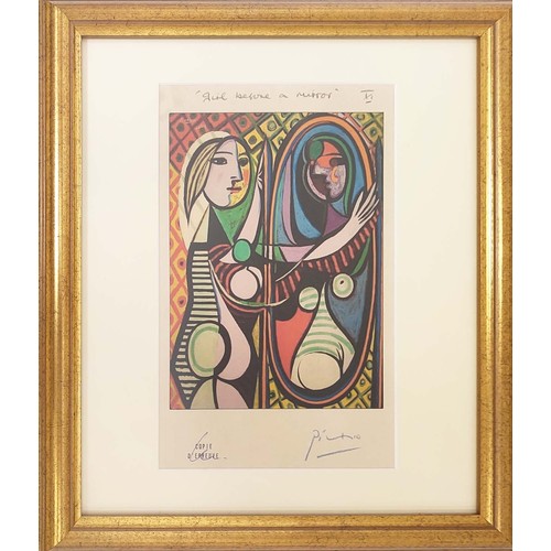 63 - PABLO PICASSO, 'Girl before a mirror' giclee, 28cm x 17cm, with crayon signature, framed. (Subject t... 