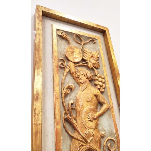 8 - 19TH CENTURY CONTINENTAL SCHOOL, 'Bacchic faun', wood, carved, painted in gilt and engrisaille, fram... 