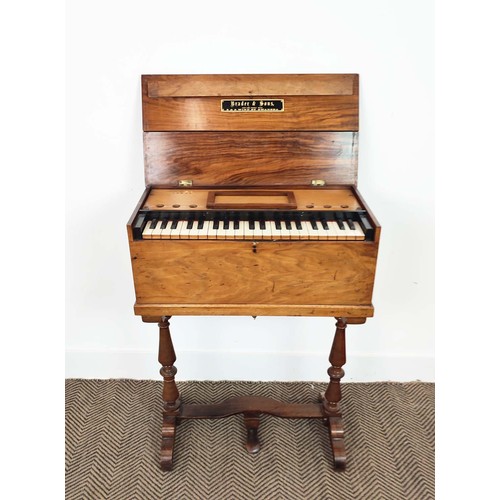 196 - HARMONIUM BY BRADER AND SONS, 19th century walnut and beechwood, 80cm H x 60cm W x 30cm D.