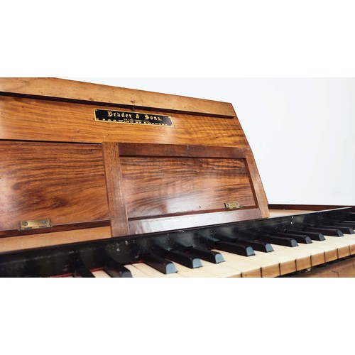 196 - HARMONIUM BY BRADER AND SONS, 19th century walnut and beechwood, 80cm H x 60cm W x 30cm D.